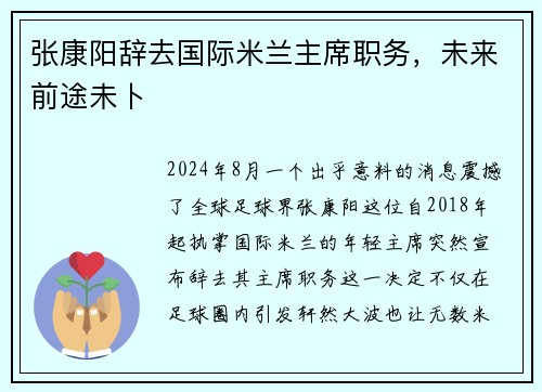 张康阳辞去国际米兰主席职务，未来前途未卜